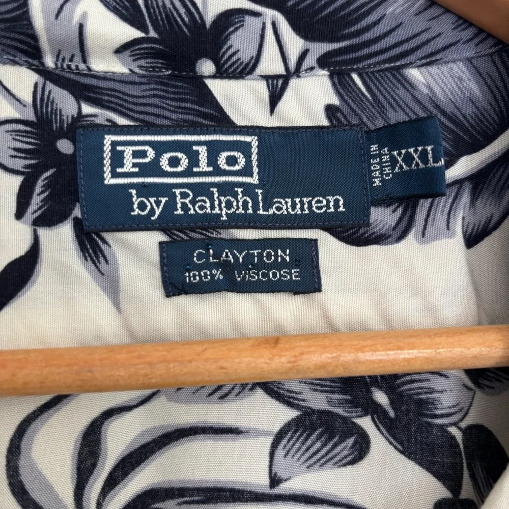 Polo Ralph Lauren Clayton Shirt XXL Navy Hawaiian Aloha Tropical Viscose Palm